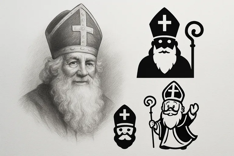 Tijdloze sinterklaasafbeeldingen in zwart-wit voor print, web en decoratie